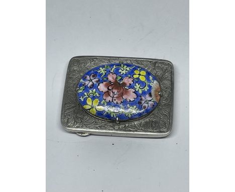 A SILVER AND ENAMEL STAMP BOX 