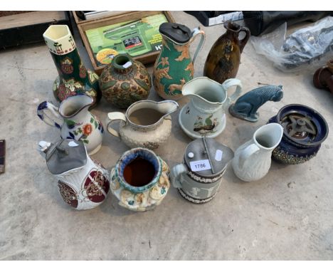 AN ASSORTMENT OF CERAMIC TANKARDS AND JUGS ETC 