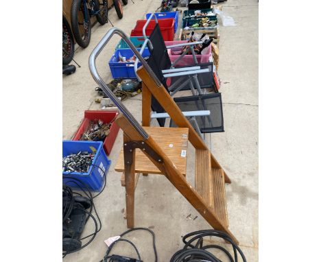 A TWO RUNG WOODEN PIONEER STEP LADDER 