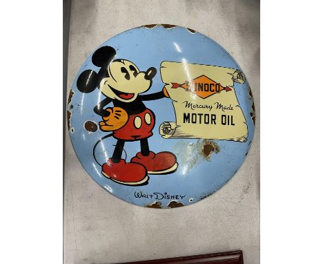 AN ENAMEL SIGN "SUNOCO MOTOR OIL" WALT DISNEY 