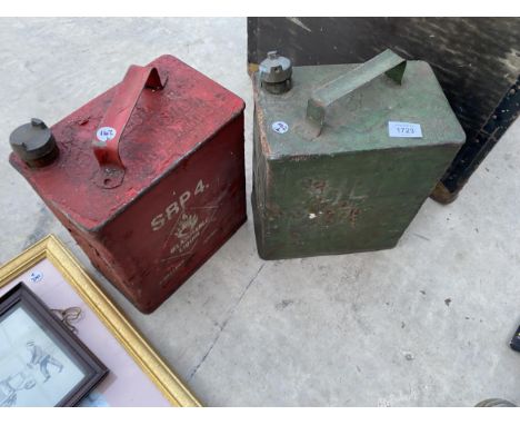 TWO VINTAGE FUEL CANS WITH BRASS CAPS 