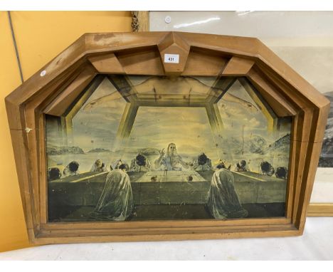 AFTER SALVADOR DALI 'SACRAMENT OF THE LAST SUPPER', COLOUR PRINT, 45X75CM, IN ORIGINAL DESIGNER WOODEN FRAME 