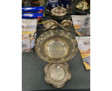 TWO VINTAGE SILVER PLATED ITEMS - PEDESTAL BOWL WITH PIERCED GALLERY DESIGN AND SMALLER DISH 