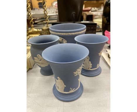 FOUR ITEMS OF BLUE WEDGEWOOD JASPERWARE 