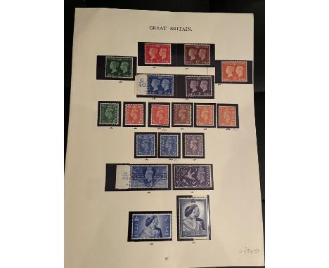 GREAT BRITAIN , 1940-48 ISSUES ON ALBUM PAGE , ALL U/M EXCEPT WMK VARIETIES WHICH ARE VLMM . SG CAT £94.55 