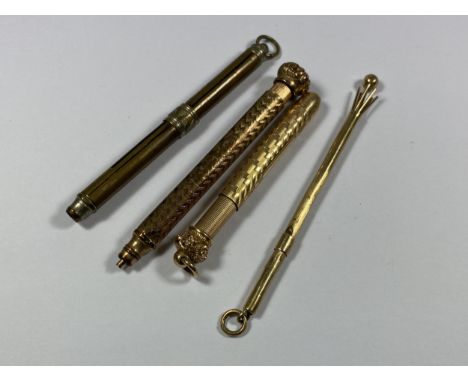 A COLLECTION OF FOUR VINTAGE GOLD PLATED PENCILS 