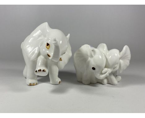 TWO ROYAL OSBOURNE WHITE CERAMIC ELEPHANT MODELS 