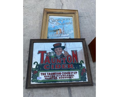 A FRAMED TAUNTON CIDER ADVERTISING MIRROR AND A FRAMED ADVERTISING PRINT 