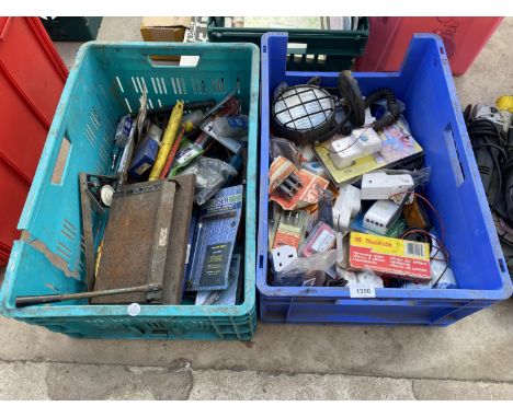 A LARGE ASSORTMENT OF TOOLS AND HARDWARE TO INCLUDE PLUGS, FILES AND LIGHTS ETC 