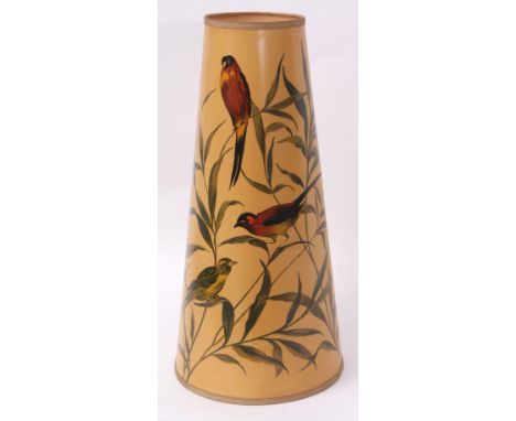 Vintage lamp shade decorated with printed bird design, 66cms high 