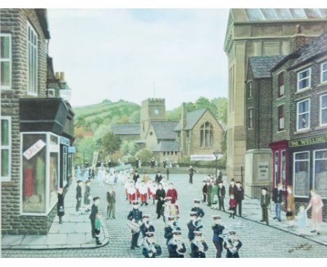 TOM DODSON Four Artist signed Colour Prints Street scenes one entitled 'Chipping Village' Signed in pencil & with blind stamp