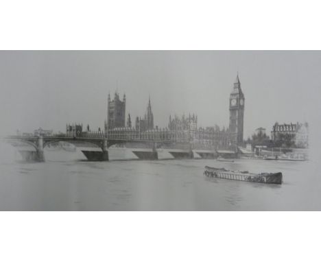 MARC GRIMSHAW (b.1957)  PENCIL DRAWING  Big Ben and The palace of Westminster  viewed from the Thames signed lower left appro
