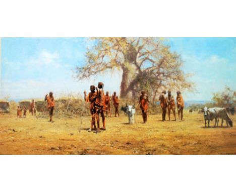 DAVID SHEPHERD (1931)  ARTIST SIGNED LIMITED EDITION COLOUR PRINT  No. 830/850 'The Masai'  12" x 23 3/4" (30.5cm x 60cm) 