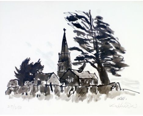 KYFFIN WILLIAMS  SIGNED LIMITED EDITION PRINT OF A MONOCHROME DRAWING 'Llanedwen Church' No. 29/250 signed in pencil Kyffin W