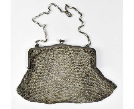 A sterling silver mesh purse, stamped 925 to the frame and inscribed 'R.L. 1897-1922', approx. 8.6ozt.