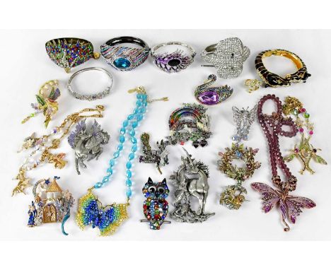 A group of jewellery, including Kirks Folly and Butler &amp; Wilson examples, brooches, necklaces, bangles, a ring, a Kenneth