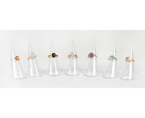 A group of Gemporia and QVC rings, to include five 9ct yellow gold dress rings, comprising an example set with a white stone 