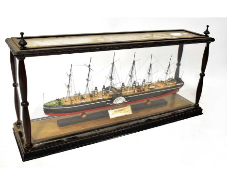 A scale model of 'I. K. Brunel's Great Eastern Paddle Steamer' in glass case, 49.5 x 98 x 25cm.