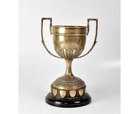 VAUGHTON &amp; SONS; a George V hallmarked silver twin-handled trophy cup, inscribed 'Jennens Cup Presented March 1922 by H. 