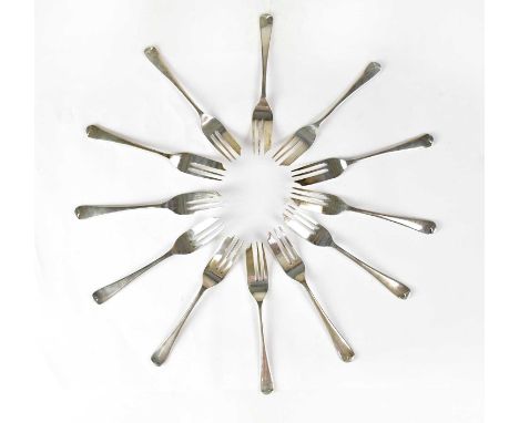 COOPER BROS &amp; SONS LTD; a set of twelve Elizabeth II hallmarked silver Old English Pattern cake knives, Sheffield 1965, c