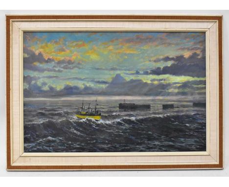 † GRAHAM COTON (1926-2003); oil on board 'Part 5 "Deadly Aria"', seascape with lifeboat, signed and titled verso, 50 x 74.5cm