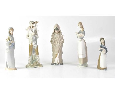 LLADRÓ; four figures, comprising a lady carrying a lamb, a gentleman carrying a goat, a girl carrying a piglet, and a lady ca