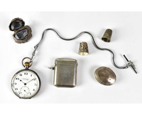 A George V hallmarked silver Vesta case, Sampson Mordan &amp; Co, London 1912, a Russell Ltd, Liverpool, hallmarked silver op