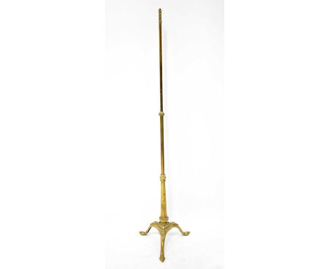 A mid-20th century brass telescopic standard lamp on tripod base, height when extended 182cm.Condition Report: No light fitti