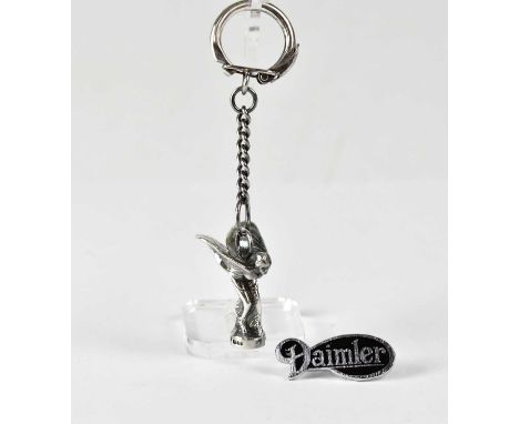 A hallmarked silver keyring in the form of the Rolls-Royce Spirit of Ecstasy by Charles Sykes, height 3cm, GPS, London 1981, 