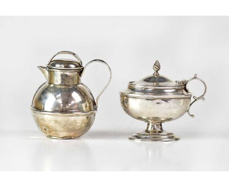 LONDON JEWELLERS &amp; SILVERSMITHS CO, JERSEY; an Edwardian silver milk jug of globular form, the lid with strap handle, Bir