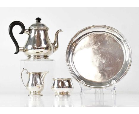 JOSEPH GLOSTER LTD; an Elizabeth II hallmarked silver four-piece bachelor's tea service comprising teapot, cream jug, sugar b