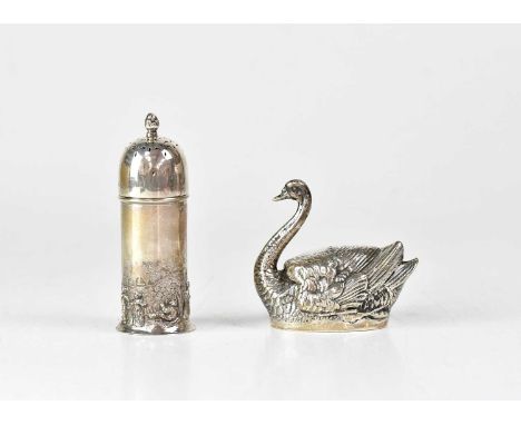 GREY &amp; CO; an Edwardian hallmarked silver salt in the form of a swan, with the lid formed by the folding wings, parcel gi