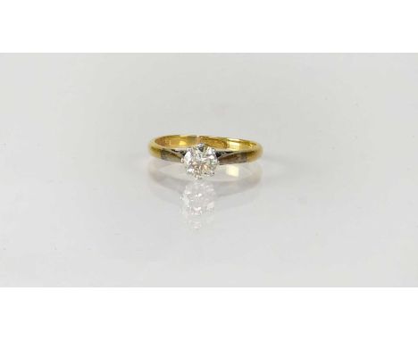 An 18ct yellow gold solitaire ring, the diamond approx. 0.44ct, size J, approx. 1.9g.Condition Report: - Stamped '18CT' and '