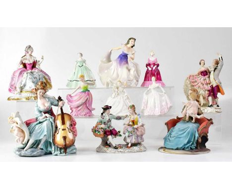 A collection of ceramic figures to include Coalport, Royal Doulton, Continental figure groups, etc.Condition Report: Appear t