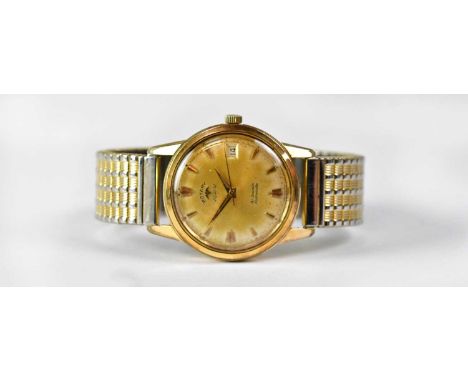 ROTARY; a gold-plated Super 41 wristwatch, the gold-coloured dial set with baton numerals and date aperture, on gold-coloured