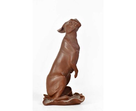MEISSEN; a stoneware model of a hare sitting upright on its haunches, on a naturalistic base, after Louis Clemens Paul Walthe