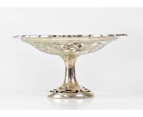 CHARLES HORNER; an Edward VII hallmarked silver Art Nouveau pierced tazza with shaped rim, height 11cm, diameter 20cm, Birmin