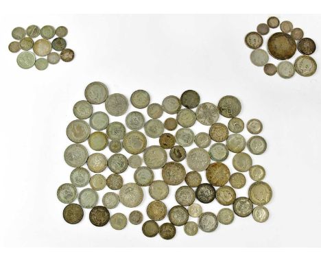 A quantity of mixed silver coinage to include a George III 1820 crown, with other full silver examples, a collection of half-