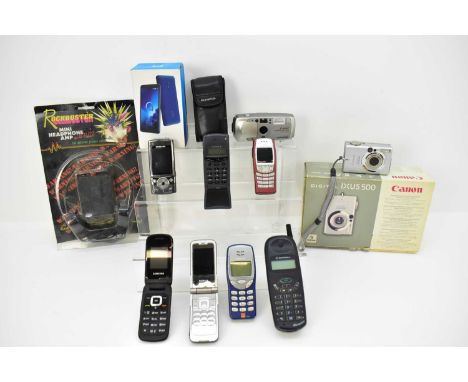 Seven vintage mobile phones to include Nokia Ericsson, Samsung, flip and slide-up phones, an Alcatel 1C 2019, boxed, two came