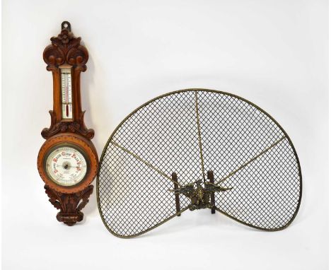 CHADBURN &amp; SON, LIVERPOOL; a Victorian walnut banjo barometer/thermometer, with white enamelled dials and scrolling flora