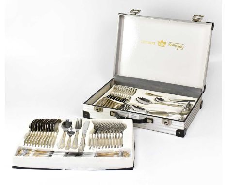 SBS BESTECKE, SOLINGEN; a contemporary twelve-setting canteen of nickel and gold-plated cutlery, with two ladles, two serving