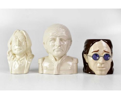 THE BEATLES; a ceramic bust of John Lennon, height 13.5cm, a ceramic bust of Ringo Starr, height 16cm, together with a charac