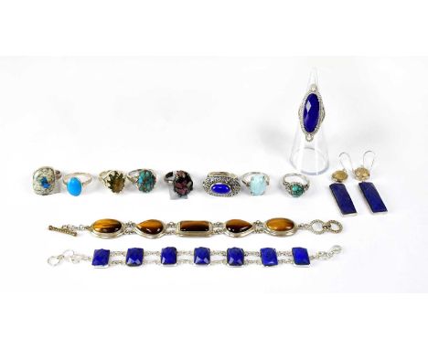 A group of 925 silver gem set jewellery, mainly by The Genuine Gemstone Company, to include rings set with lapis lazuli, labr