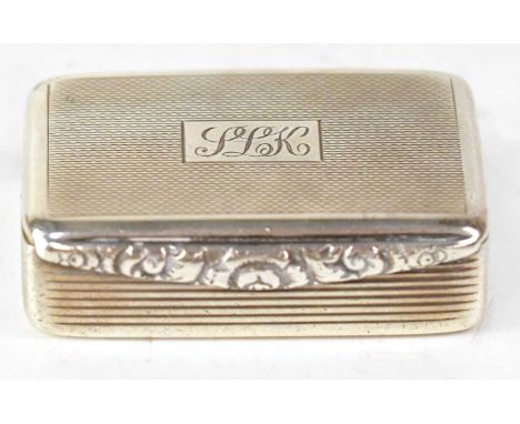 D. BROS; an Elizabeth II hallmarked silver pillbox with engine turned decoration and engraved cartouche to the lid, Birmingha