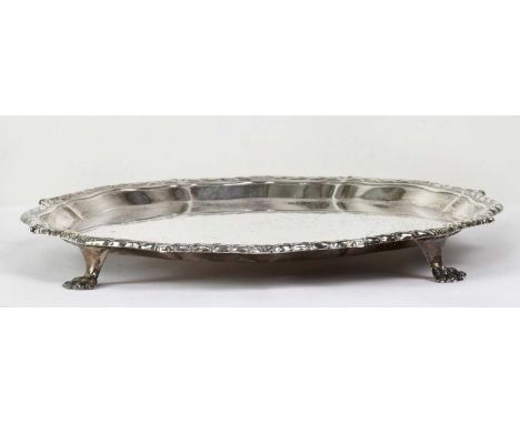 SORLEY; a hallmarked silver piecrust edge salver raised on four lion paw feet, marks rubbed, base marked 'Sorley Silversmiths