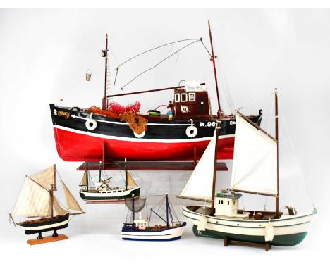 A scratch-built model of a fishing trawler 'Bangor', 49 x 74cm, together with four smaller models of sailing vessels (5).