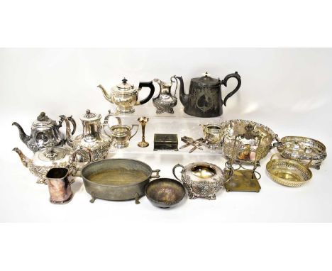 A quantity of silver-plated ware to include a four-piece tea service, teapots, a pewter teapot, etc.