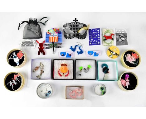 A group of modern costume jewellery, to include Erstwilder 'Bat Out of Hell', 'Lena Blue-Eyed Birman', 'Enlightened Waters' a