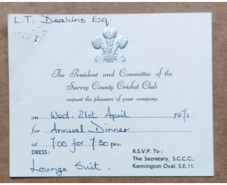 CRICKET - 1971 SURREY DINNER VIP TICKET