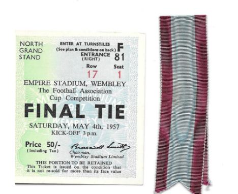 1957 FA CUP FINAL ASTON VILLA V MANCHESTER UNITED TICKET &amp; VILLA RIBBONS
This was the property of Derek Pace and is part 